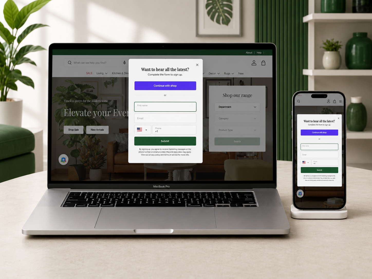 Sage and Sill home decor ecommerce website on desktop and mobile