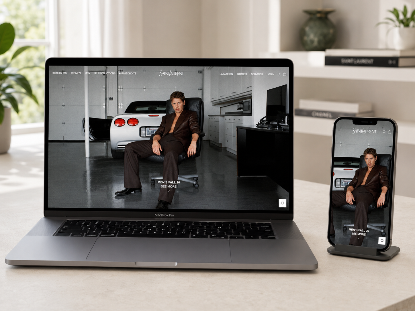 Luxury fashion ecommerce website on desktop and mobile